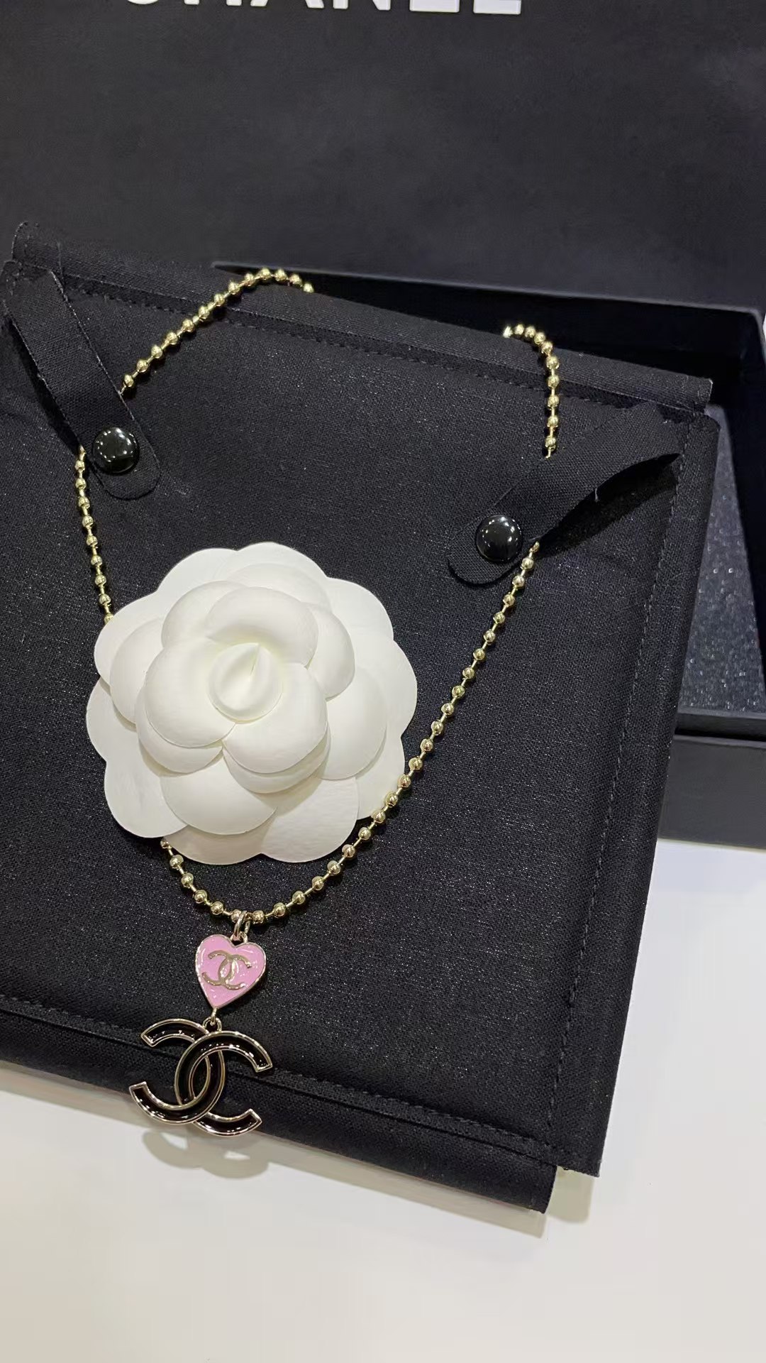 Chanel Diamond Pearl Paved Double C Pendant Pearl Necklace - Image 6