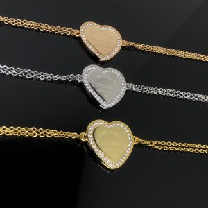 Tiffany Paved Diamond Heart Charm Chain Bracelet
