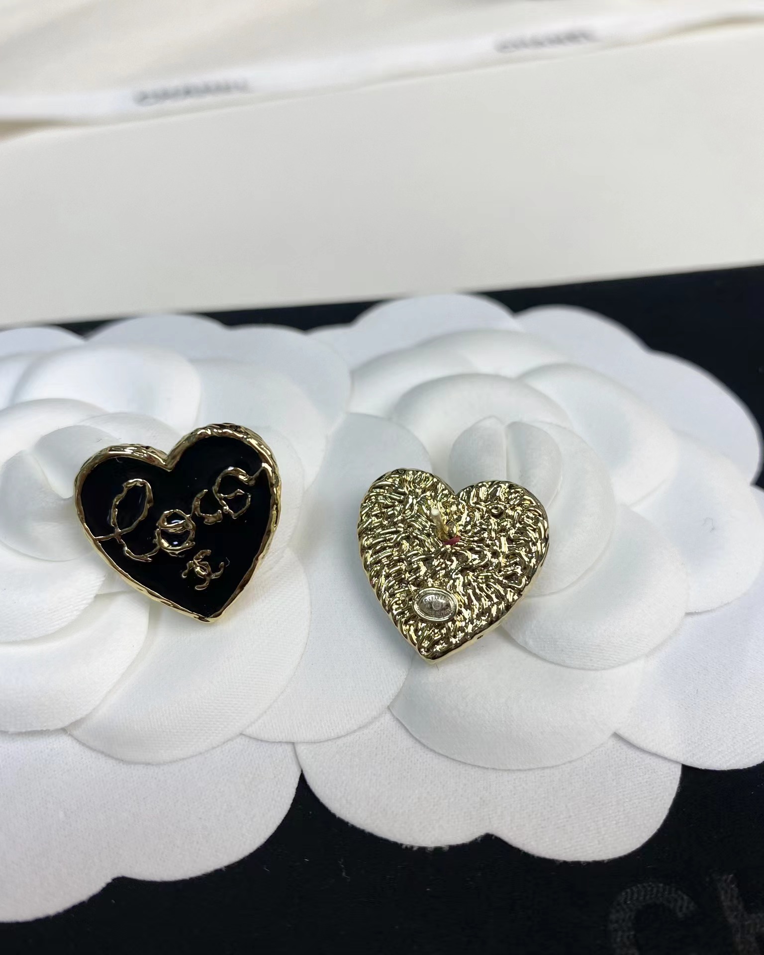 Chanel Black Love Heart Stud Earrings - Image 4