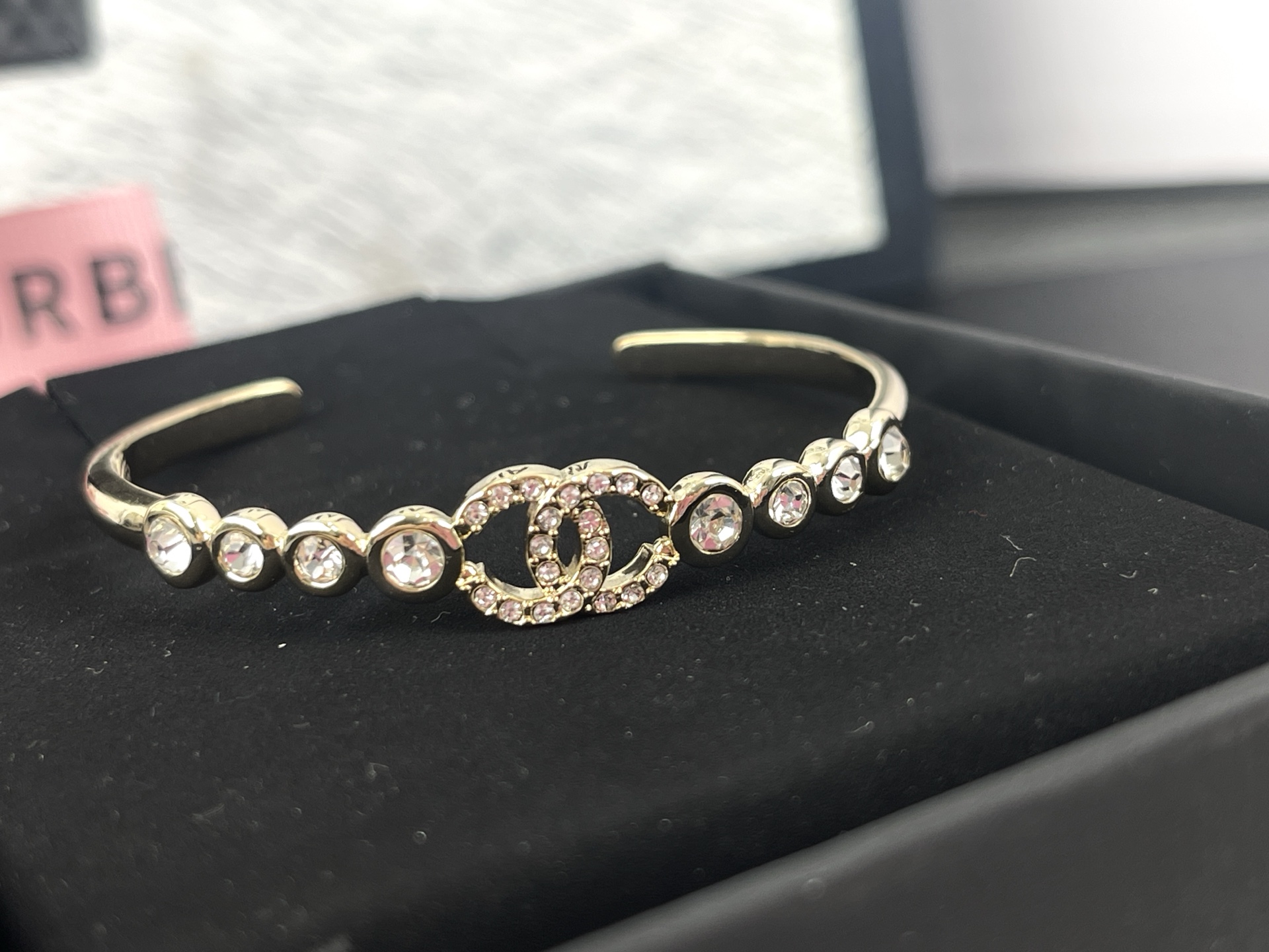 Chanel Rhinestone Open Cuff Bangle Bracelet - Image 5