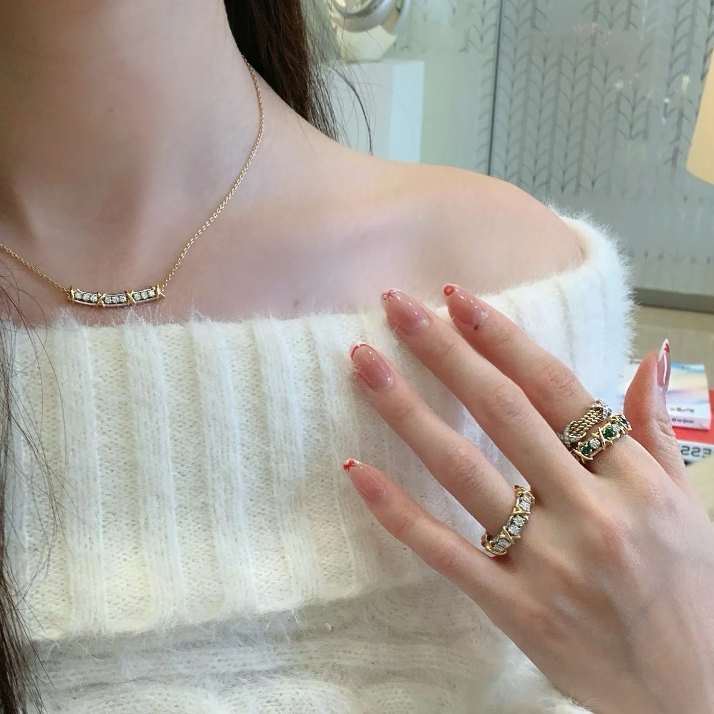 Jean Schlumberger by Tiffany Sixteen Stone Narrow Pendant Necklace with Diamonds - Image 3