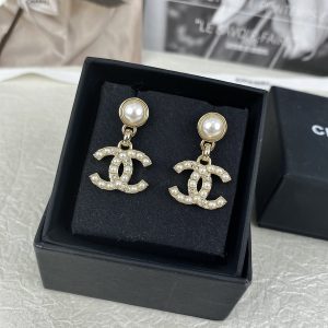 Chanel Pearl and Diamond Paved CC Dangle Earrings