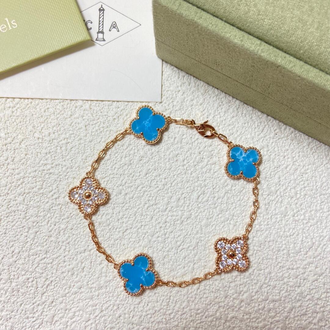VCA Blue Larimar and Diamond Vintage Alhambra Bracelet, 5 Motifs - Image 3