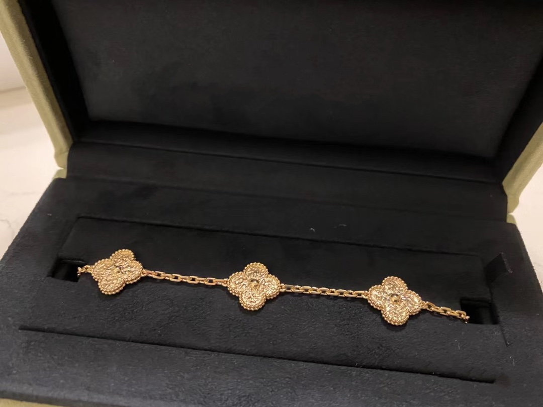 VCA Vintage Alhambra Bracelet Necklace, 5Motifs, Rose Gold,No Diamond - Image 4