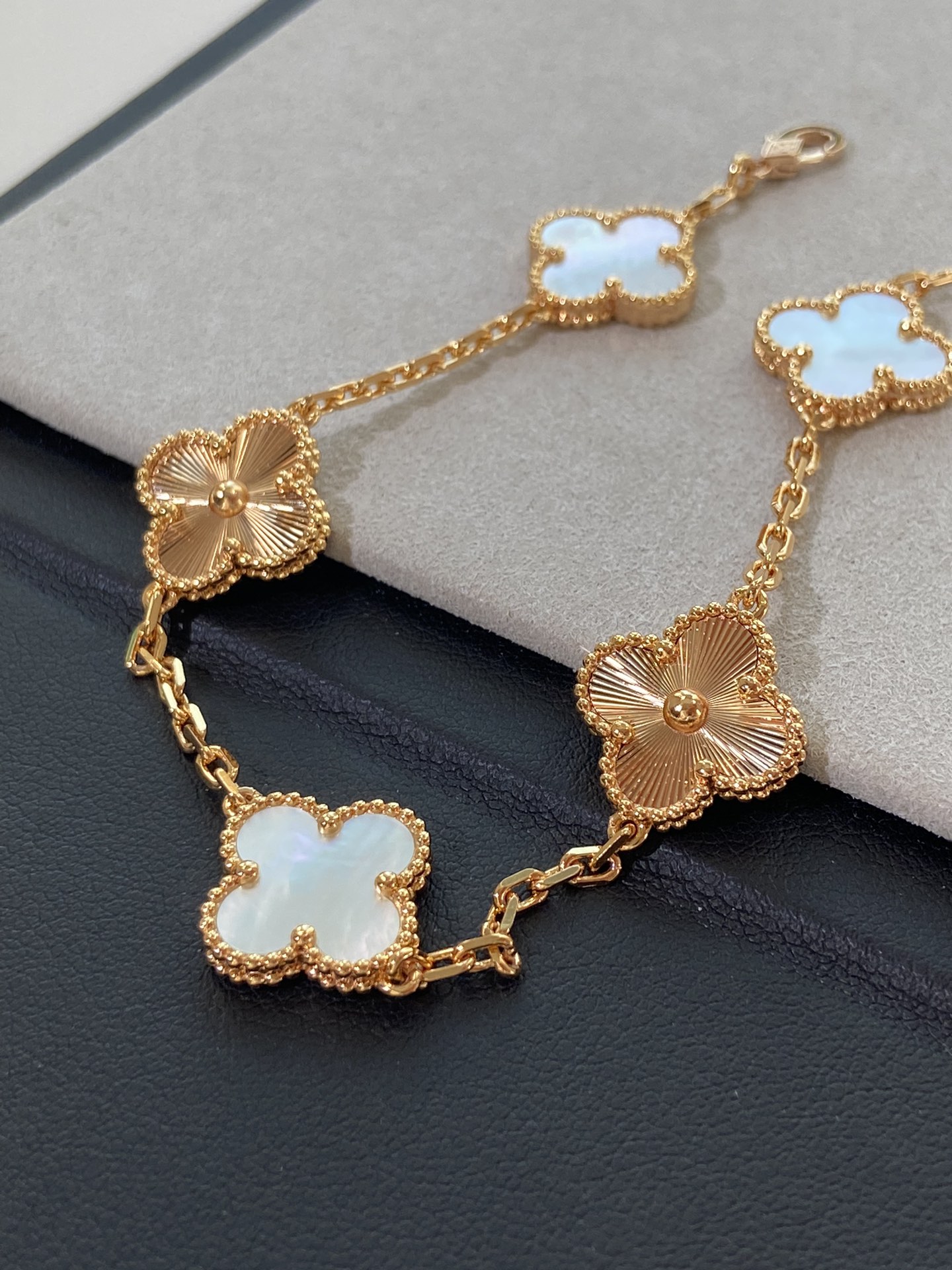 VCA Vintage Alhambra White and Gold Bracelet 5 Motifs - Image 4