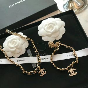 Chanel Leather Woven O Chain Bracelet Choker Necklace