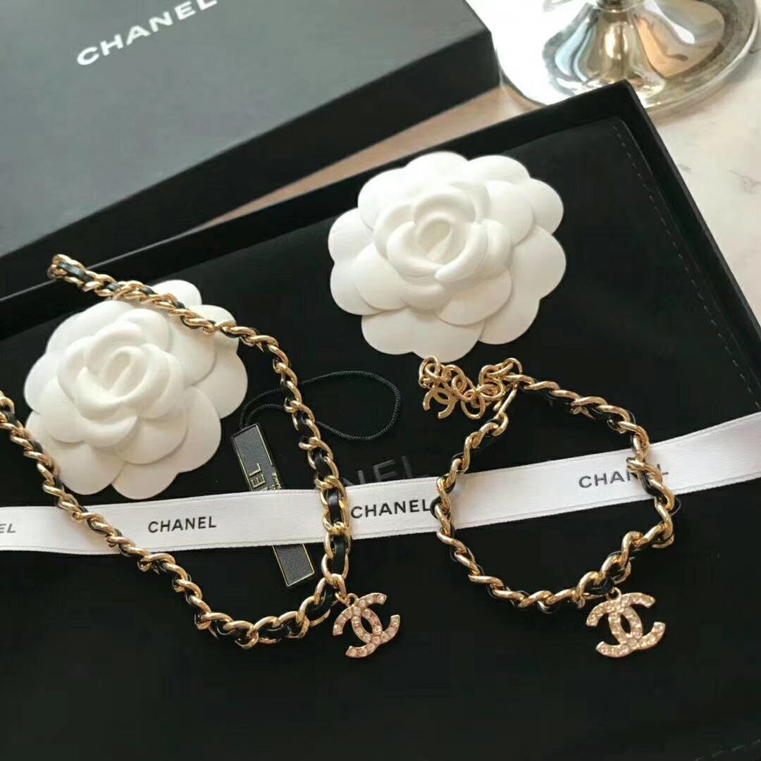 Chanel Leather Woven O Chain Bracelet Choker Necklace