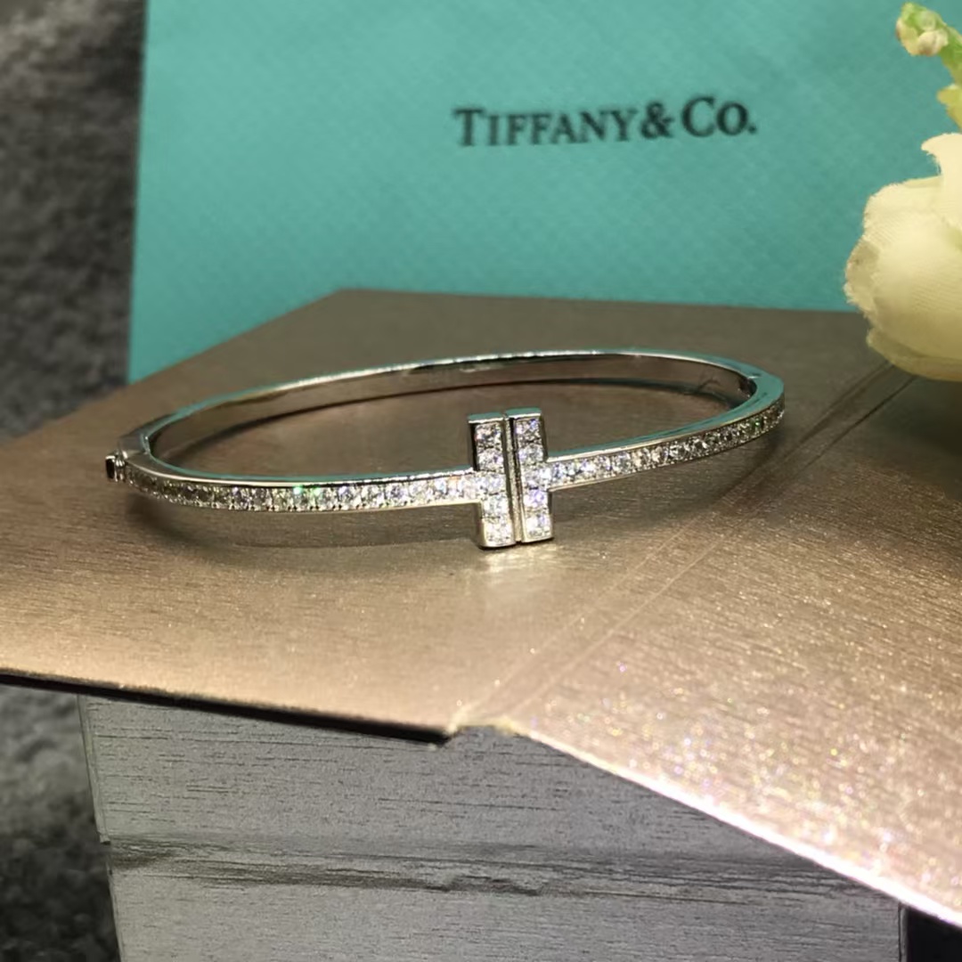 Tiffany Full Diamond Paved Double T Bangle Bracelet - Image 5