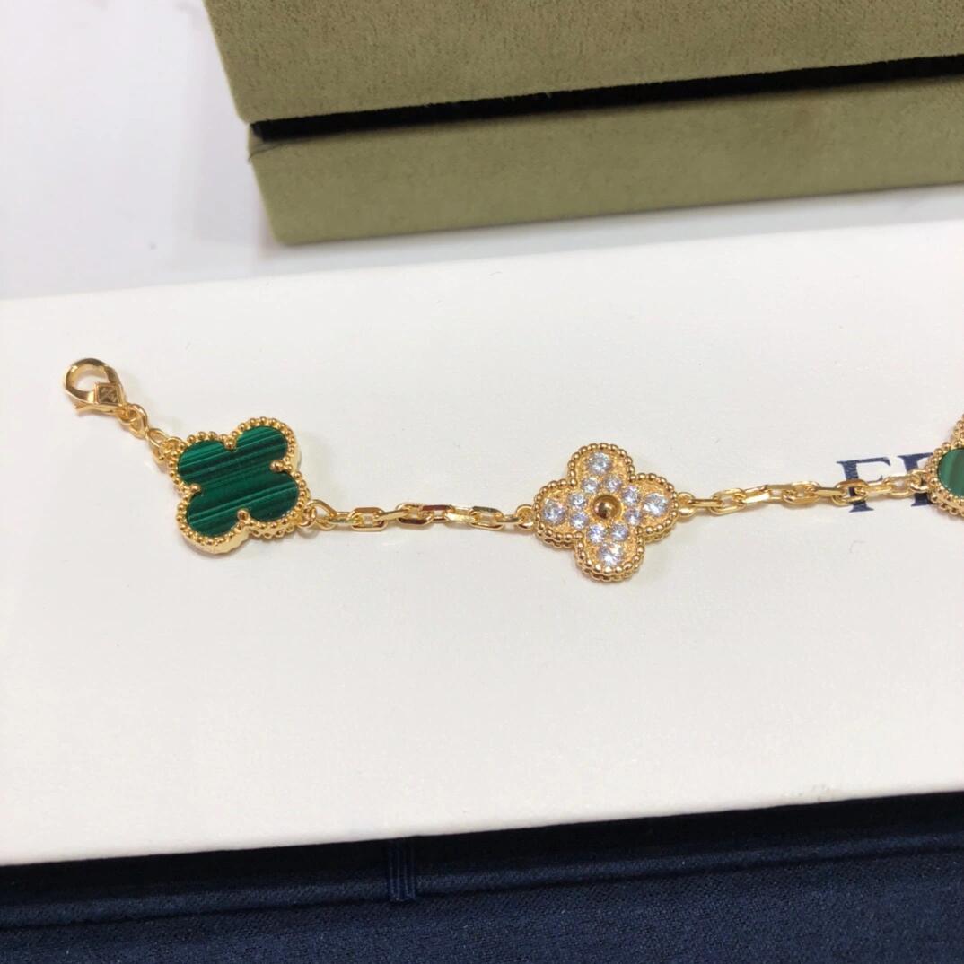 VCA Diamond and Malachite Vintage Alhambra Bracelet in Gol-tone, 5 Motifs - Image 7