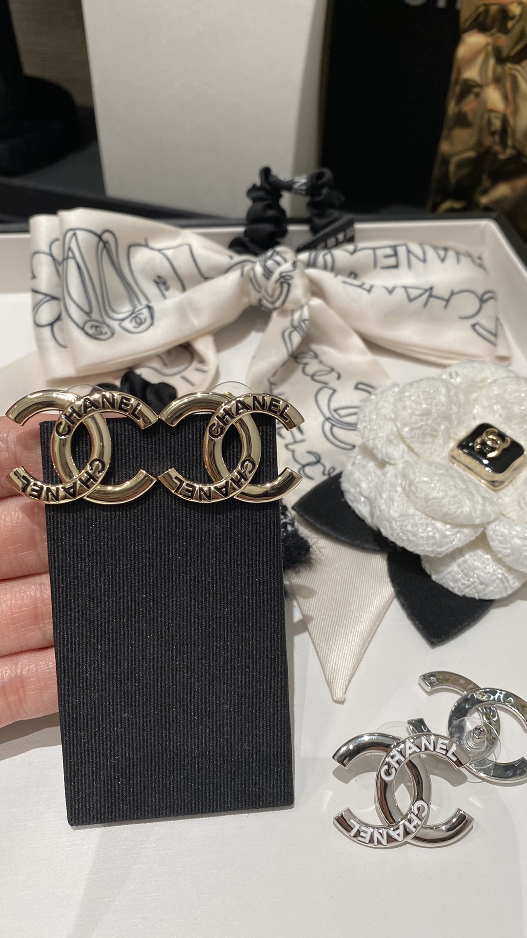 Chanel Enamel Monogram CC Earrings - Image 9