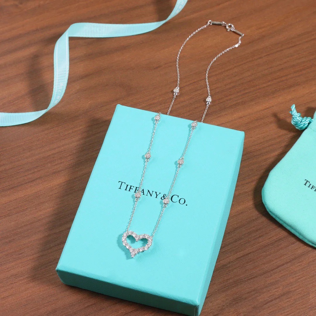 Tiffany Diamond Paved Love Heart Pendant Necklace in White Gold Color - Image 2