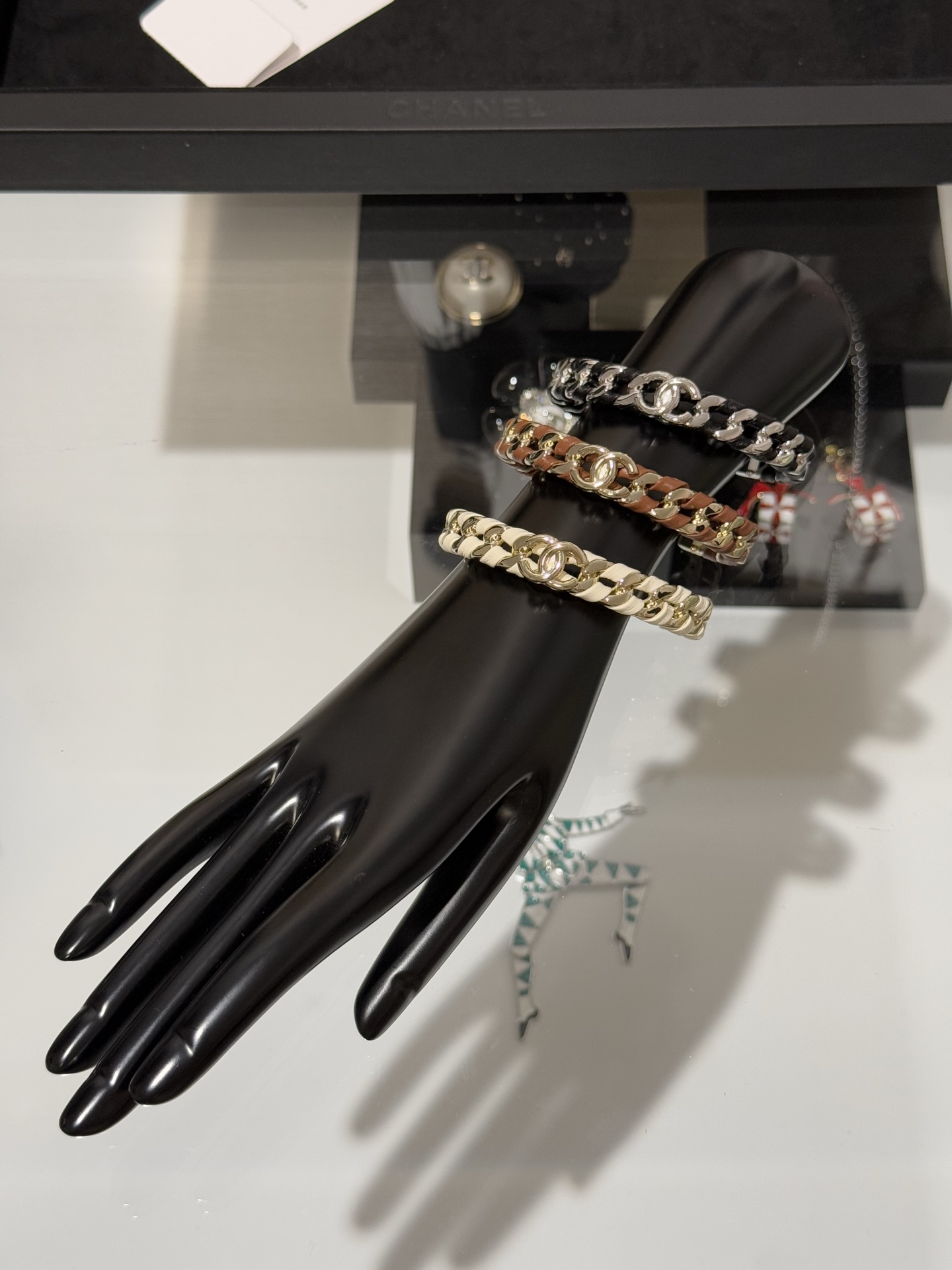 Chanel 26C Leather with Chain Bracelet Cuff Bangle - Image 9