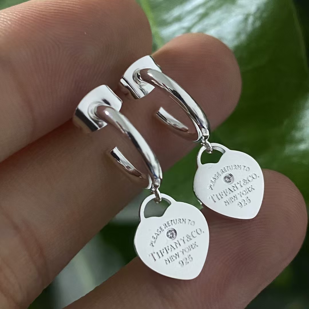 Tiffany Heart Drop Hoop Earrings - Image 2