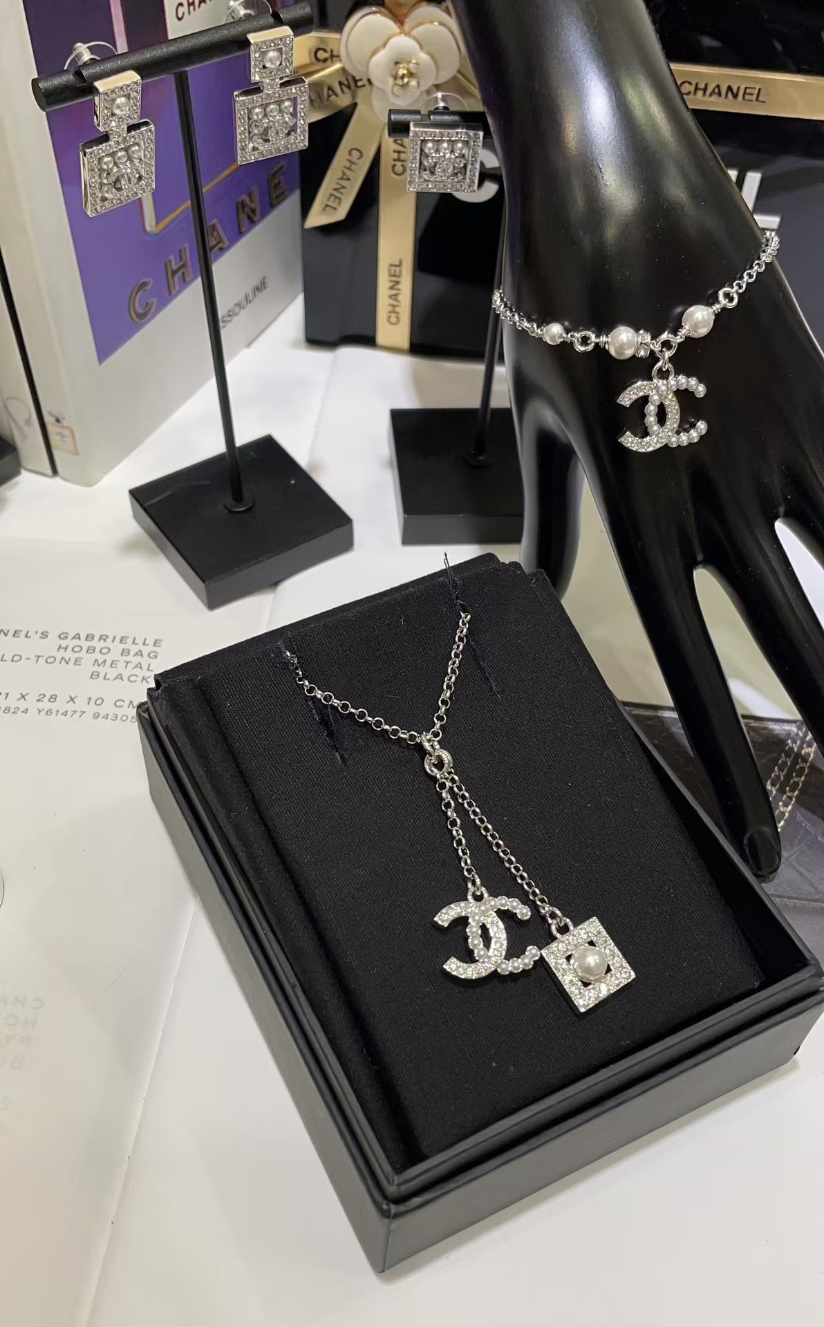 Chanel Two Pendants Drop Y Necklace