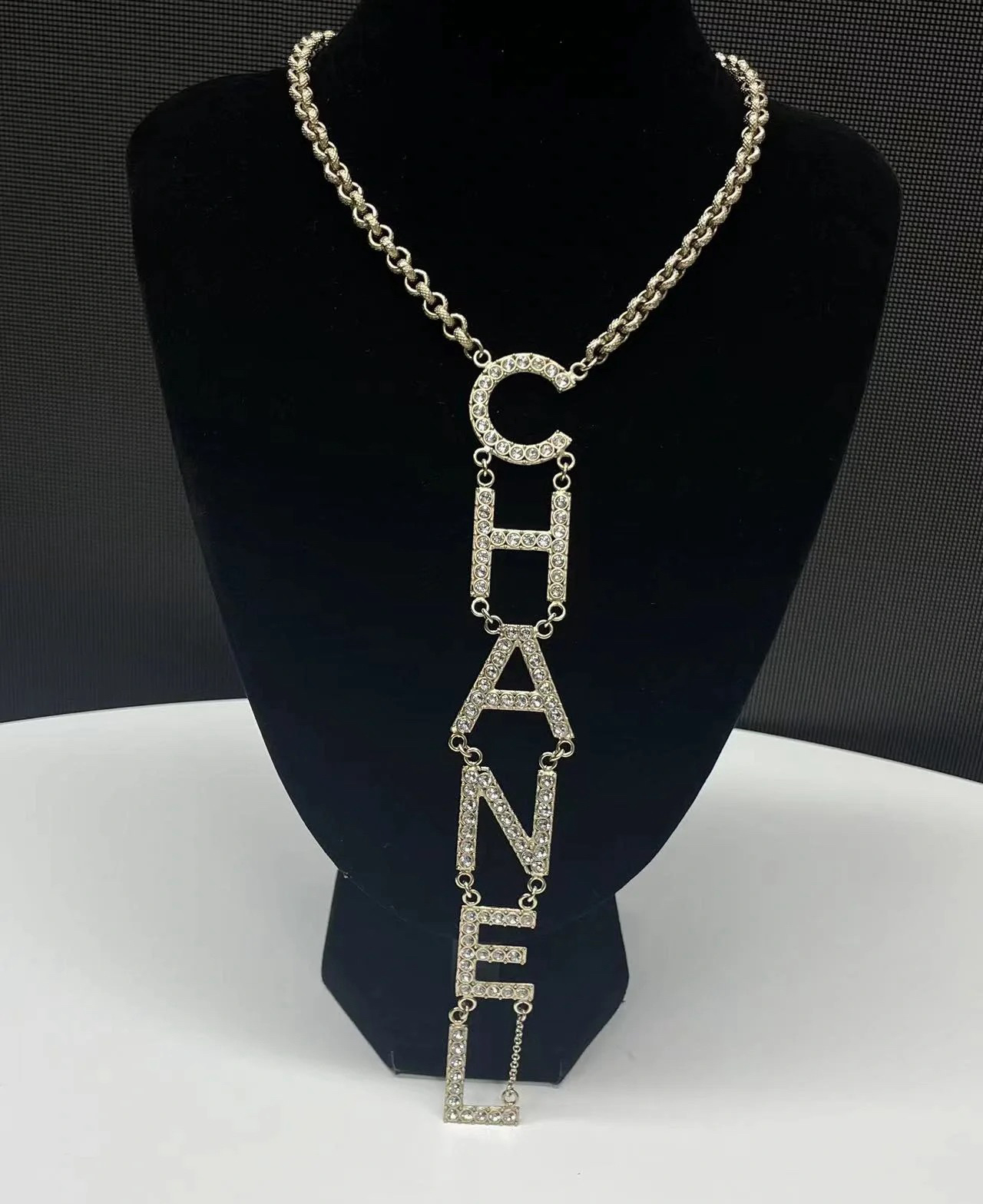 Chanel Light Gold Monogram Logo Drop Pendant Necklace - Image 3