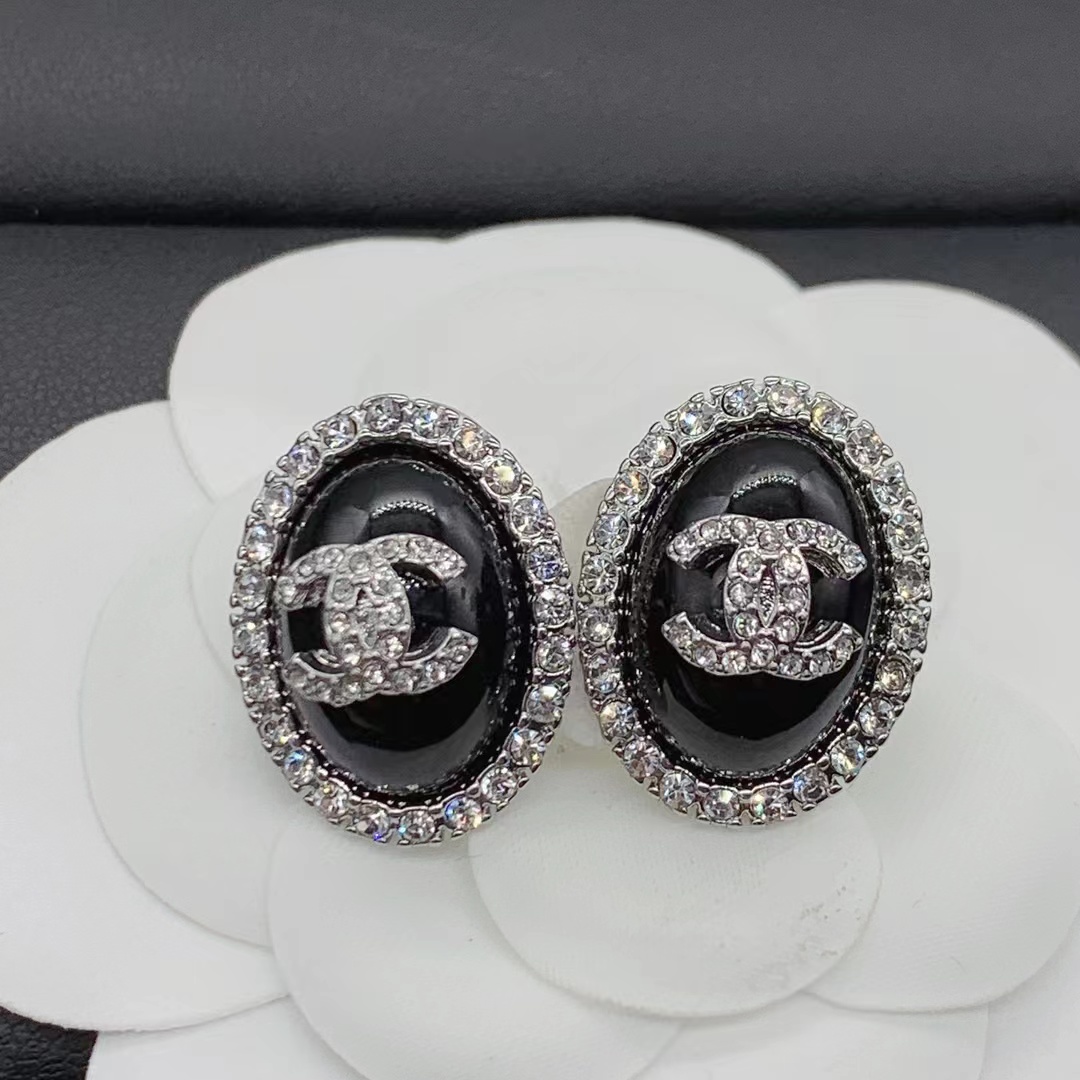 Chanel Oval Black Earrings