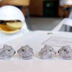 Cartier Full Paved Diamond Leopard Stud Earrings