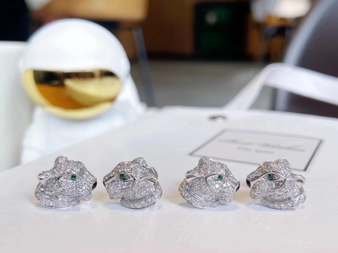Cartier Full Paved Diamond Leopard Stud Earrings