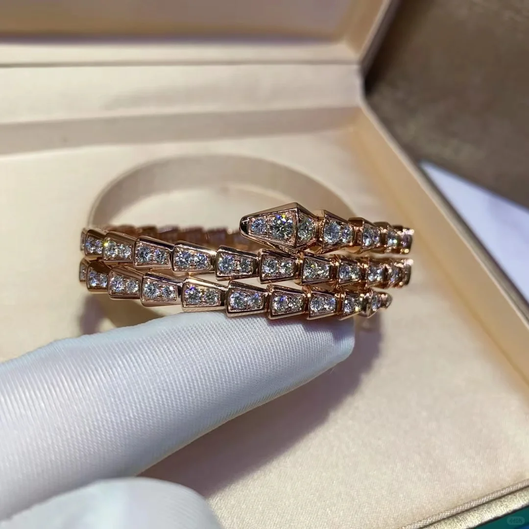 Bvlgari Serpenti Viper Bangle Bracelet - Full Diamond & Rose Gold - Image 4