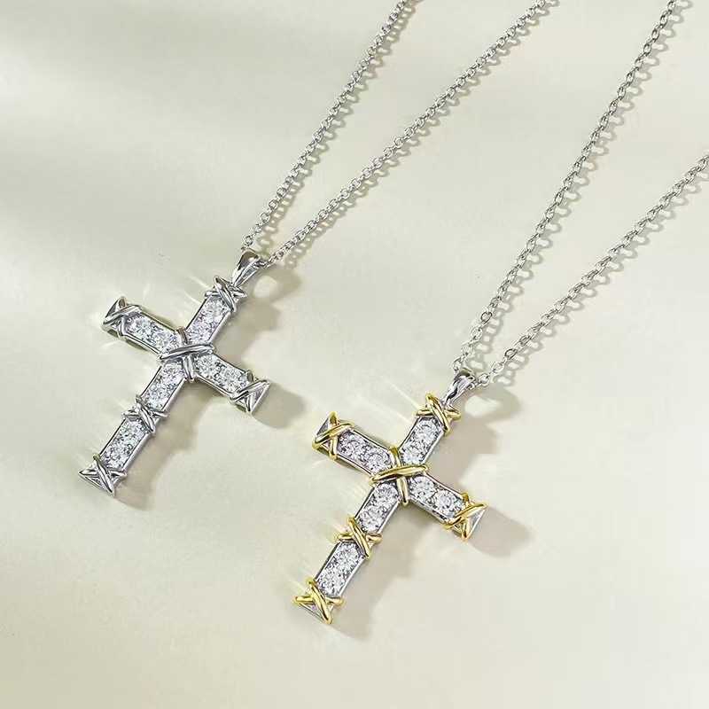 Tiffany Ten Stone Cross Pendant with Diamonds Necklace