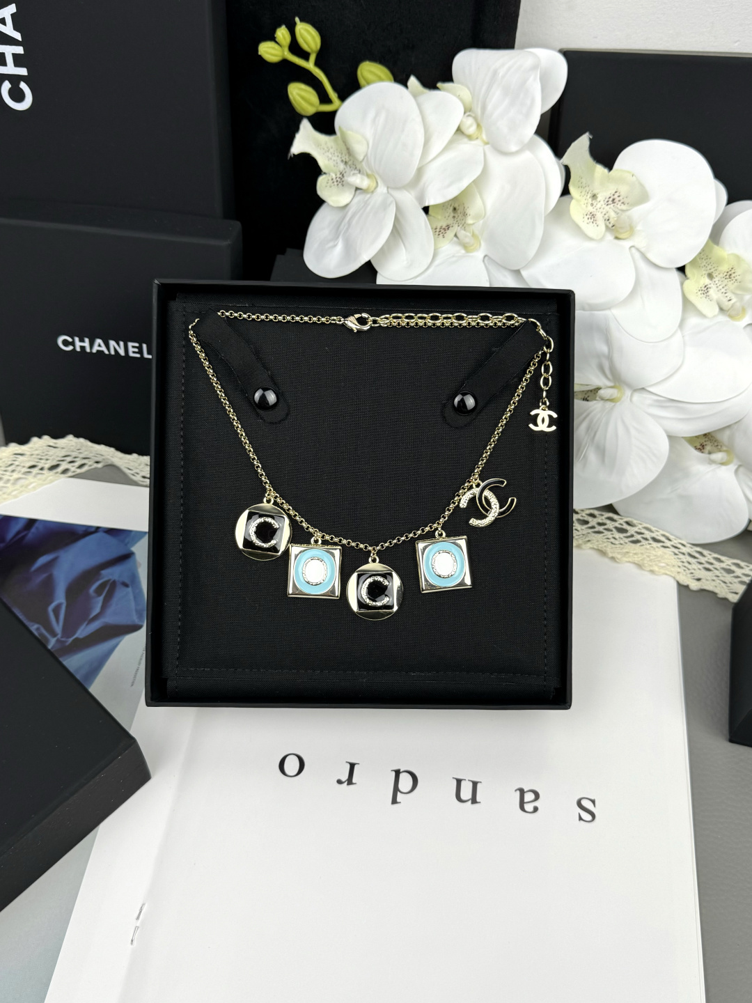 Chanel Coco Geometric Enamel 5 Charms Necklace - Image 7