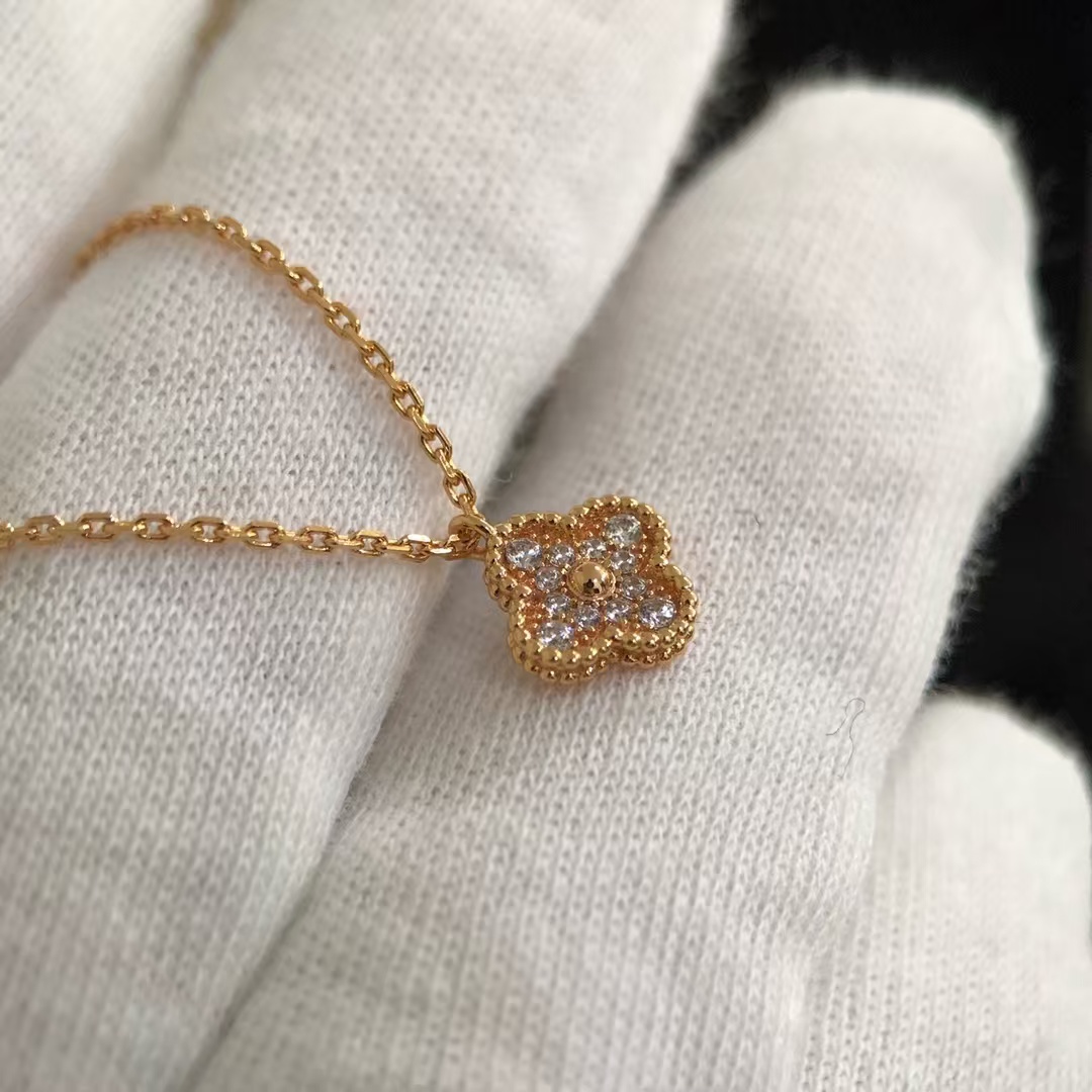 VCA Full Diamond Sweet Alhambra Pendant Necklace - Mini - Image 3