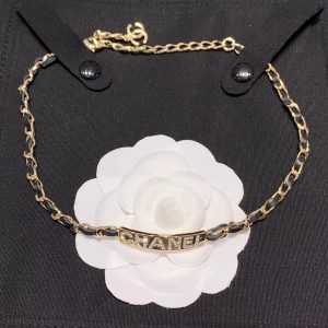 Chanel Leather Cuban Chain Choker Necklace