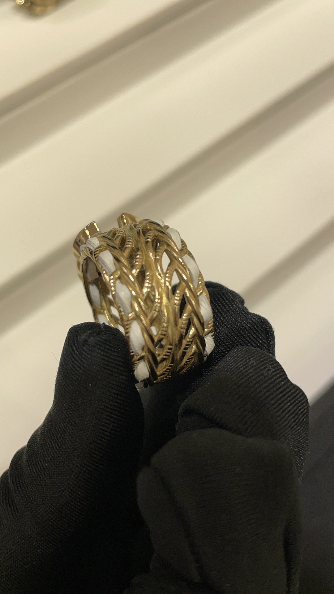 Chanel Wide Hollow Leather Wrap Vintage Ring - Image 8