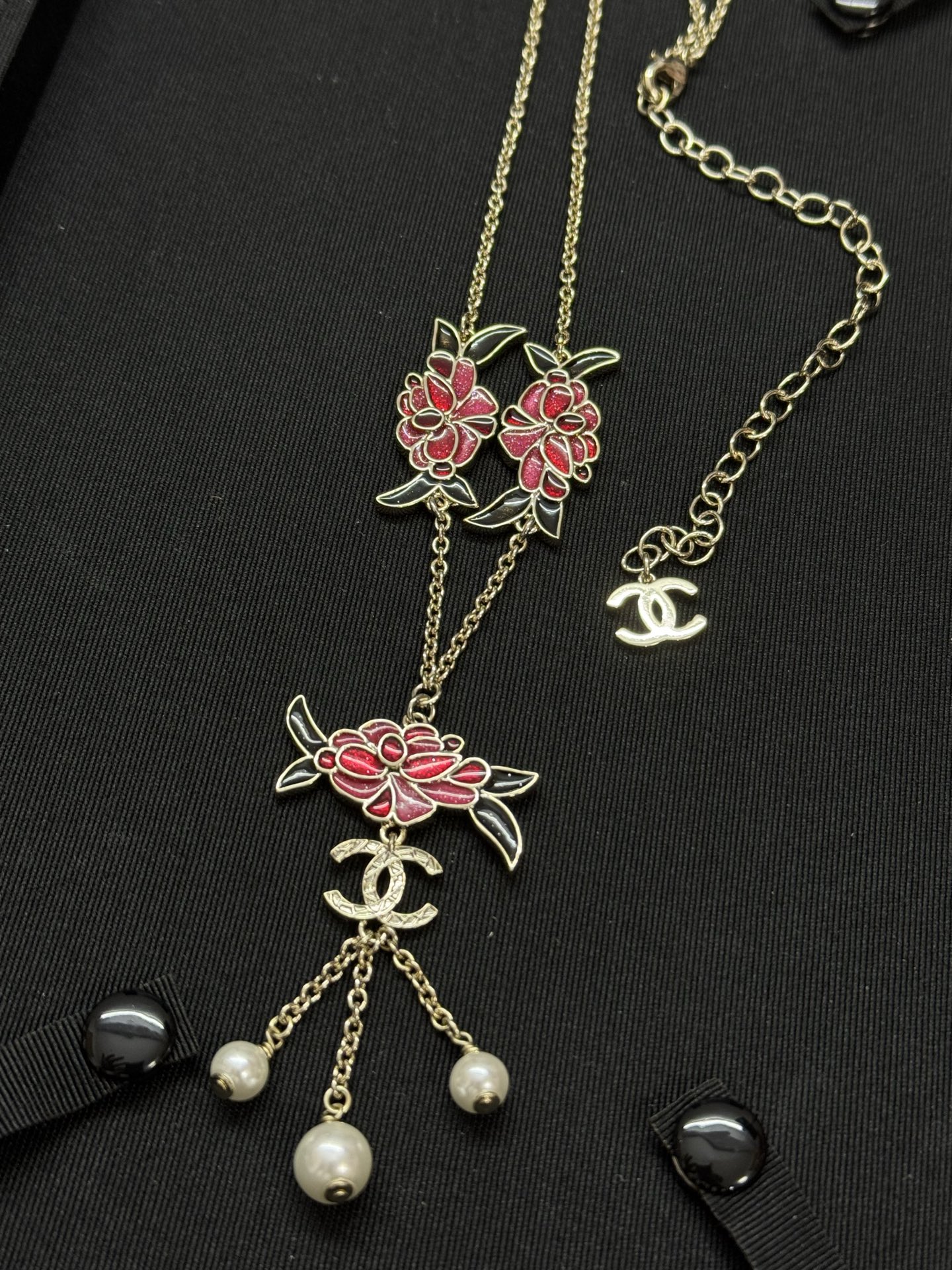 Chanel Flower Pearl Tassel Sweater Chain Necklace - Image 7