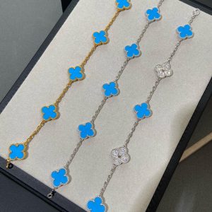 VCA Blue Agate VIntage Alhambra Bracelet, 5 Motifs