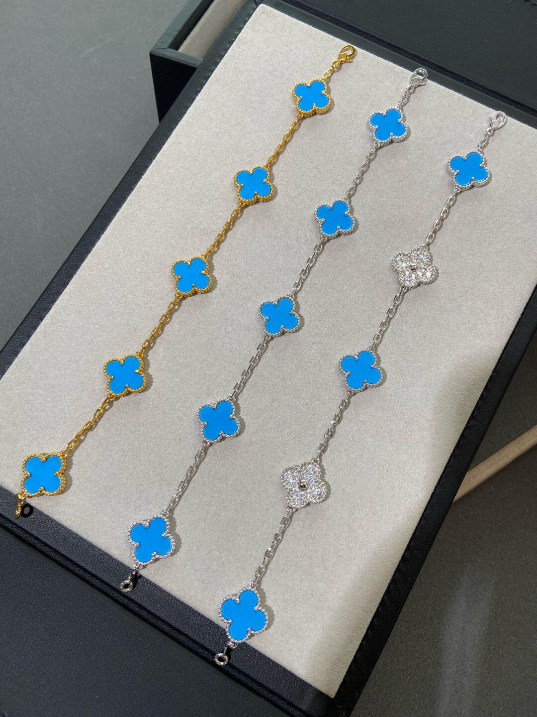 VCA Blue Agate VIntage Alhambra Bracelet, 5 Motifs