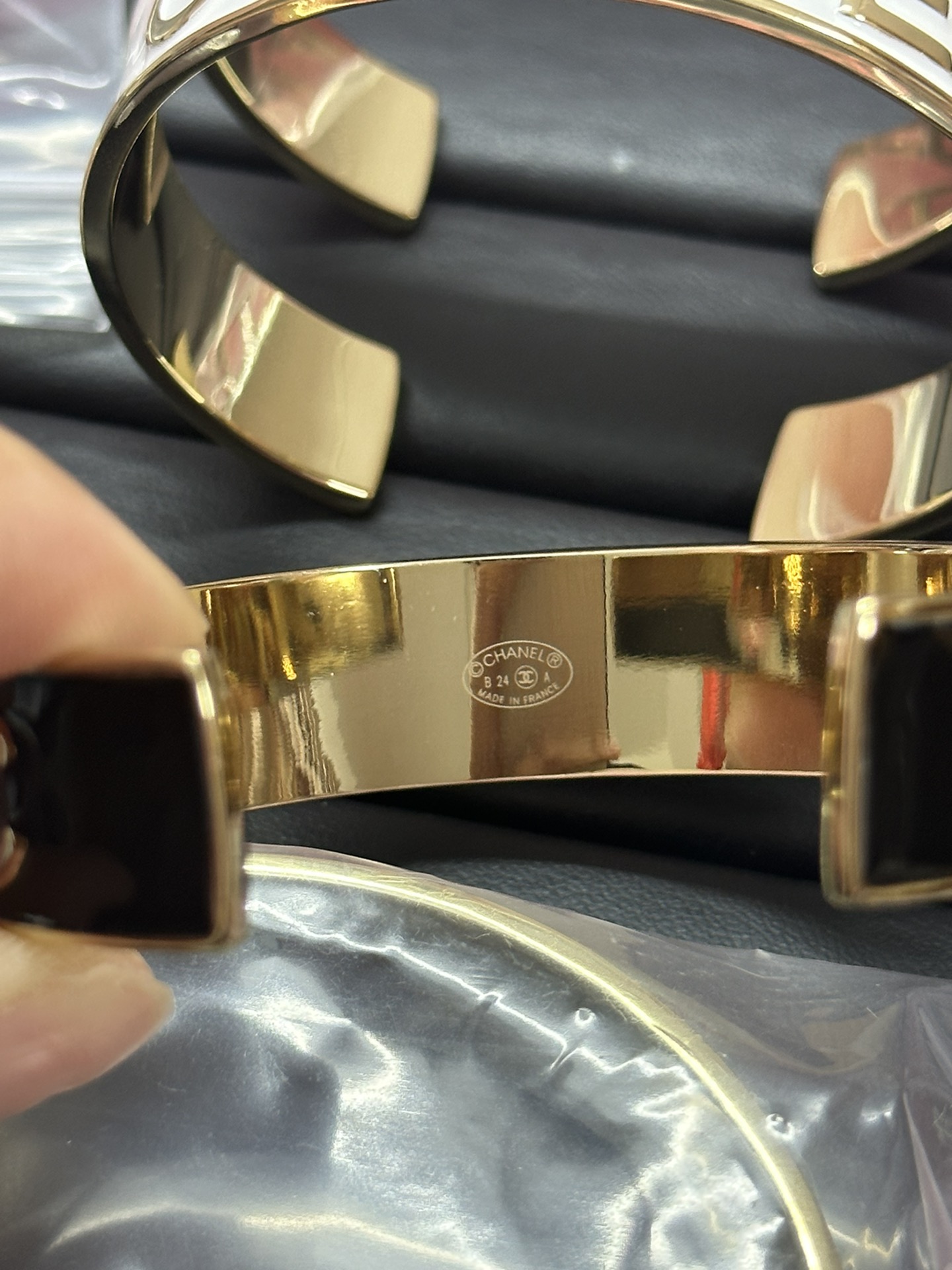 Chanel Embossed Monogram Open Cuff Bangle Bracelet - Image 6
