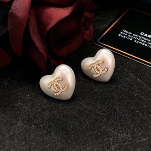 Chanel Love Heart Pearl Stud Earrings