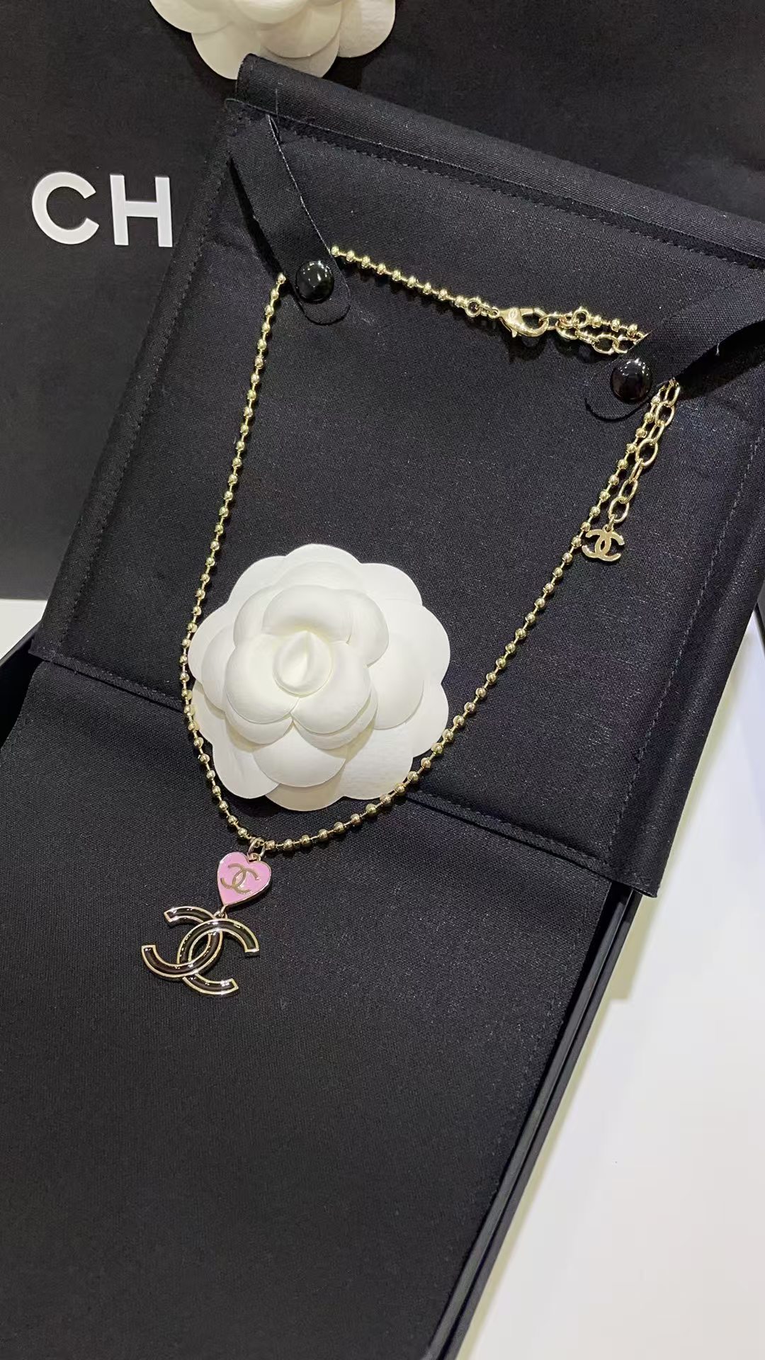 Chanel Diamond Pearl Paved Double C Pendant Pearl Necklace - Image 3
