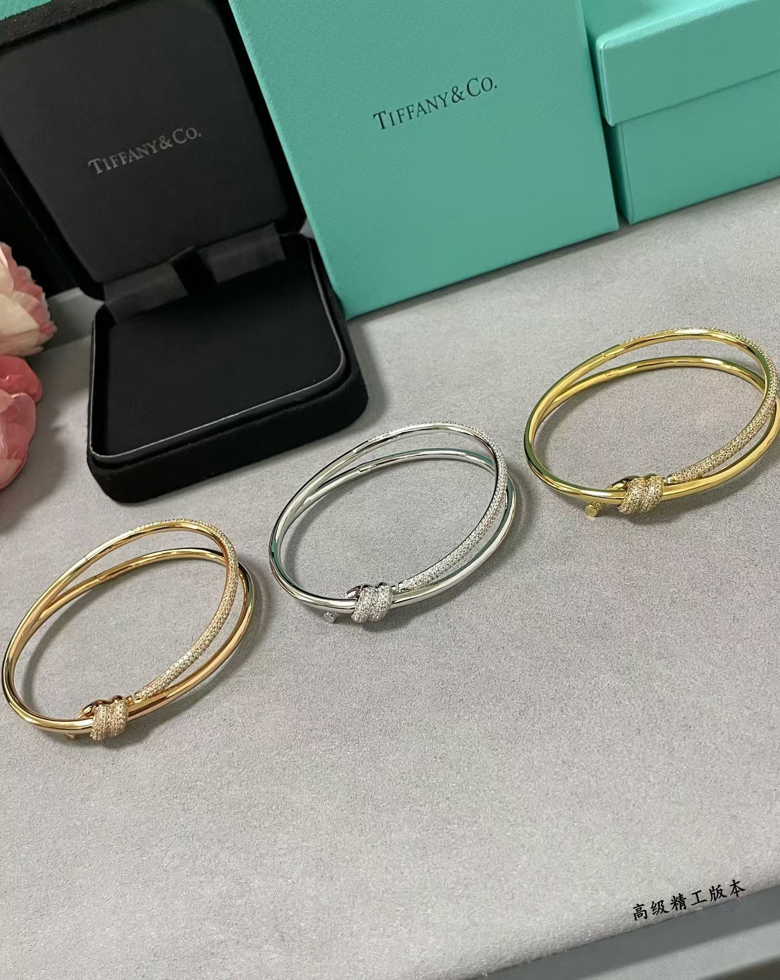 Tiffany Knot Double Row Hinged Bangle Bracelet