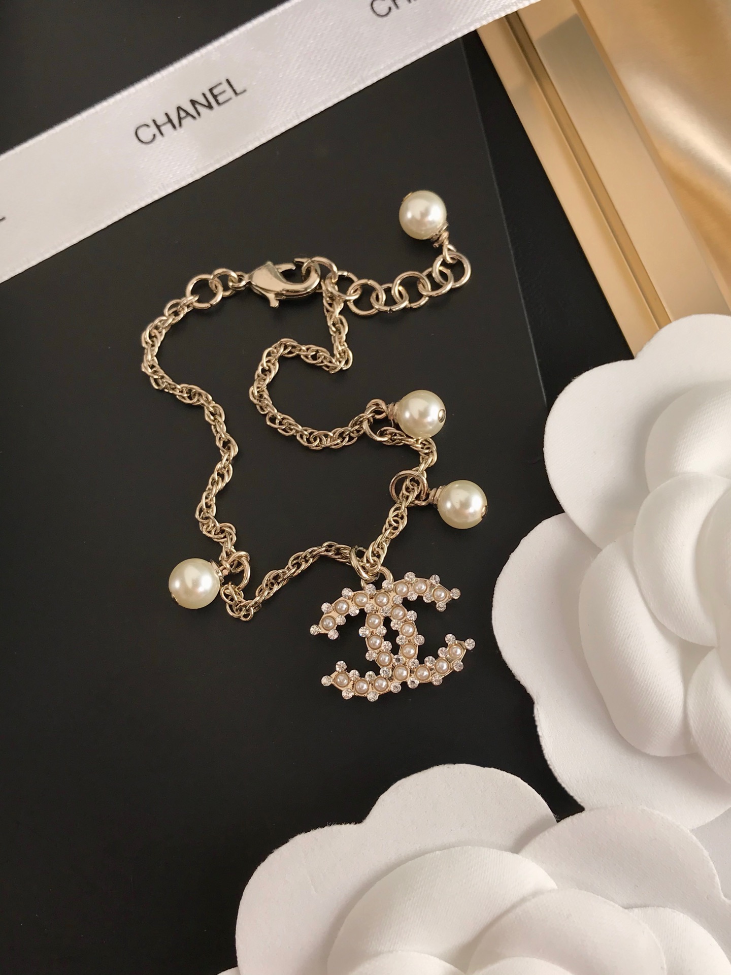 Chanel Pearls CC Charm Chain Bracelet