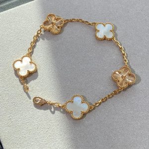 VCA Vintage Alhambra White and Gold Bracelet 5 Motifs