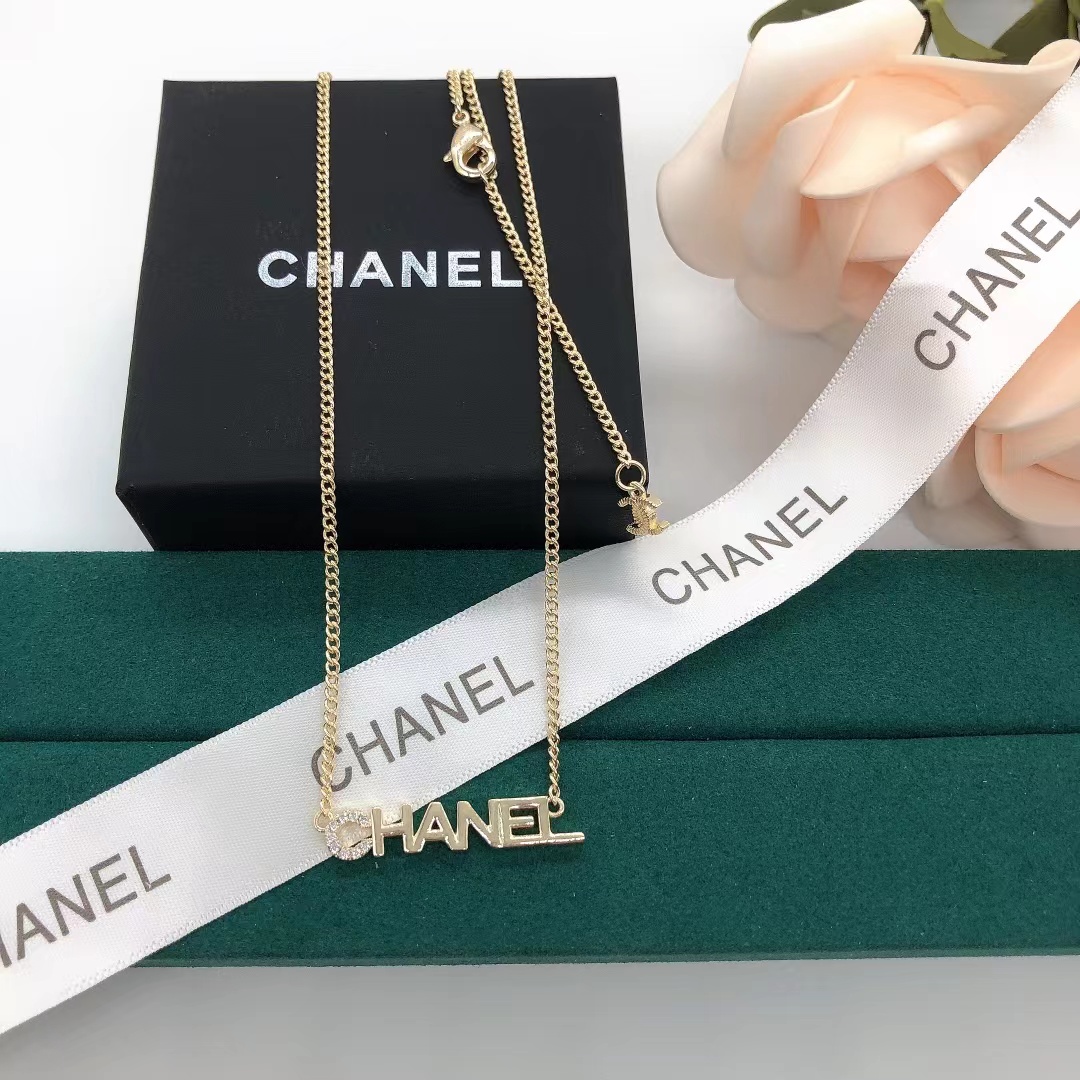 Chanel Letters Pendant Gold Chain Necklace