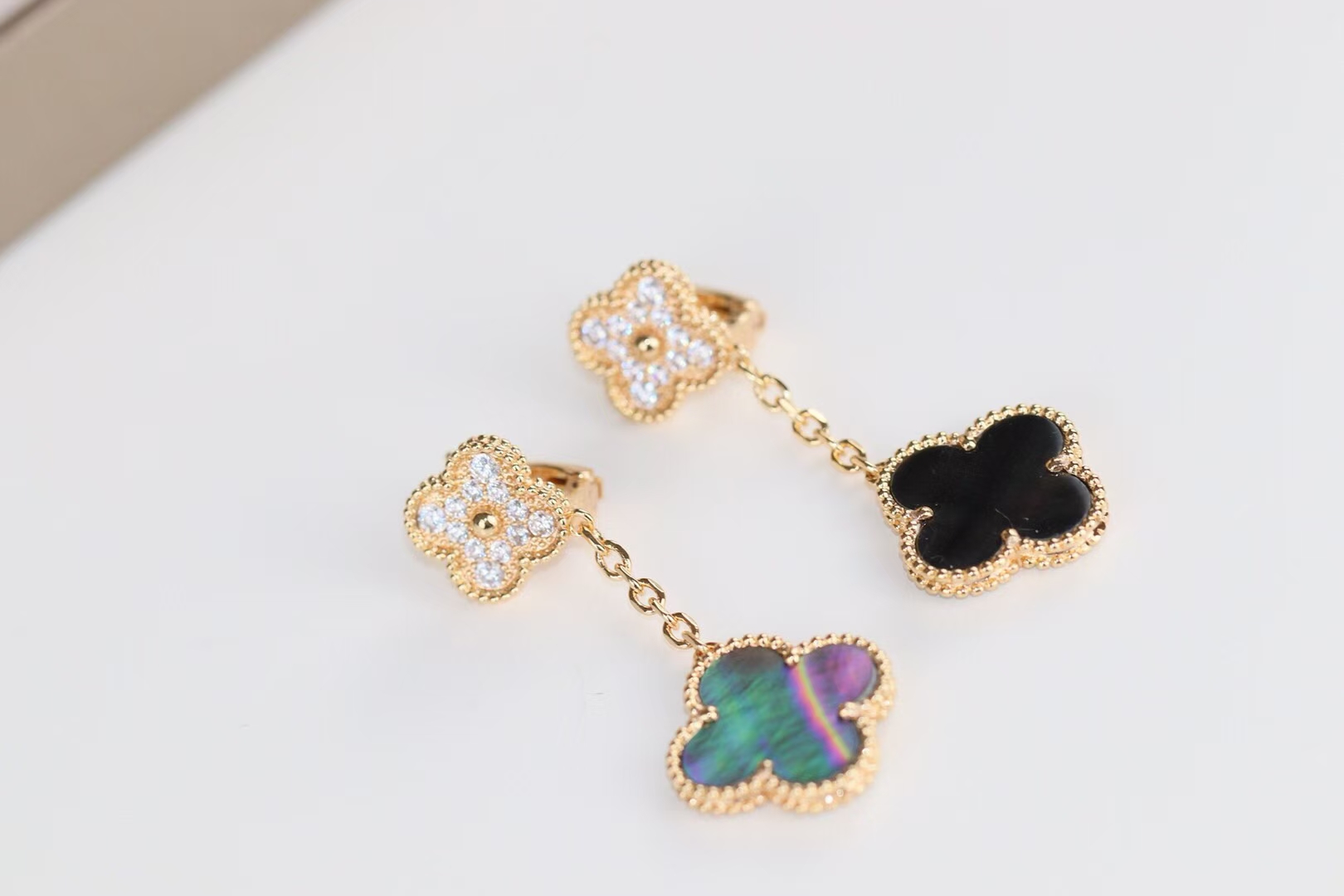 VCA Grey Mother of Pearl Magic Alhambra Earrings 2 Motifs - Image 2