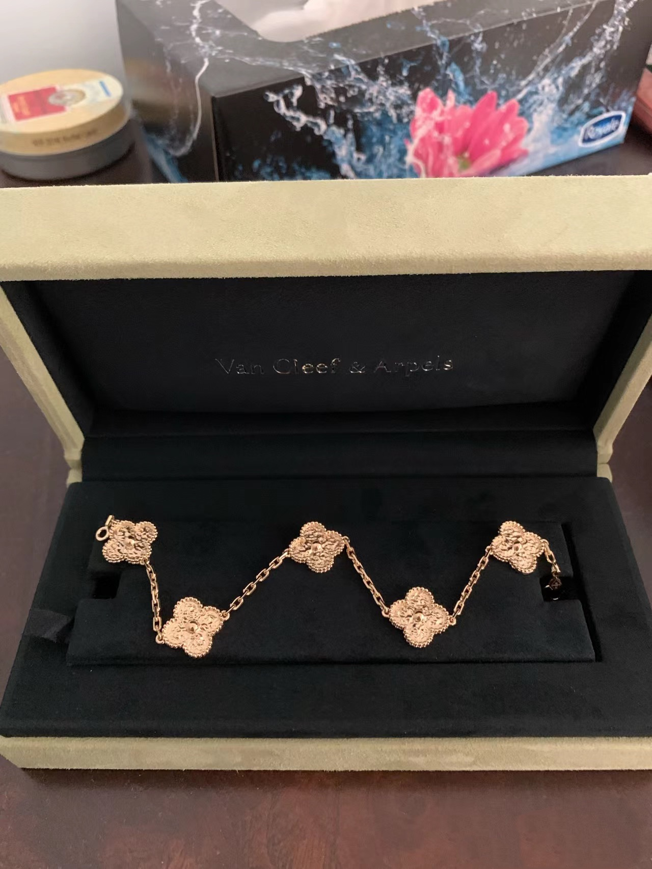 VCA Vintage Alhambra Bracelet Necklace, 5Motifs, Rose Gold,No Diamond - Image 3