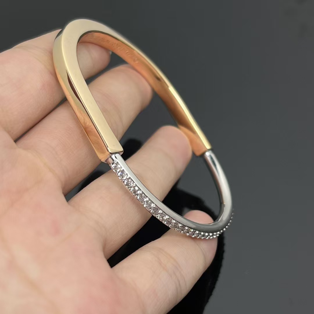 Tiffany Lock Bangle Half Pavé Diamonds Bracelet - Image 5