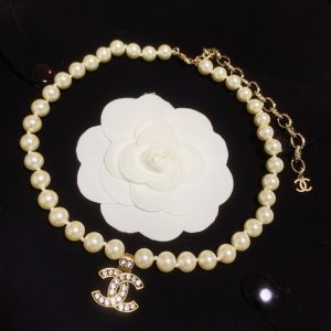 Chanel Vintage Pearl Choker with CC Pendant Necklace