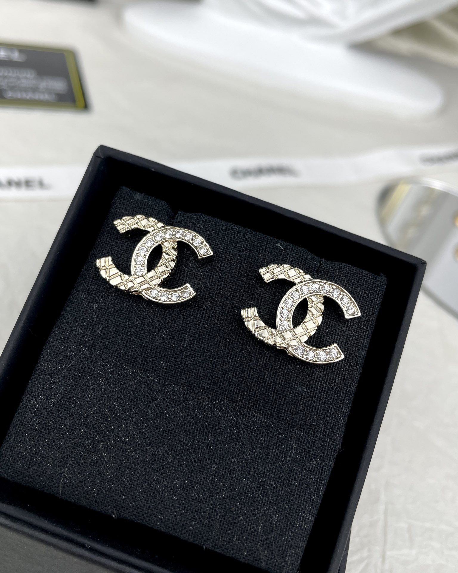 Chanel Minimalist Rhinestone CC Earrings