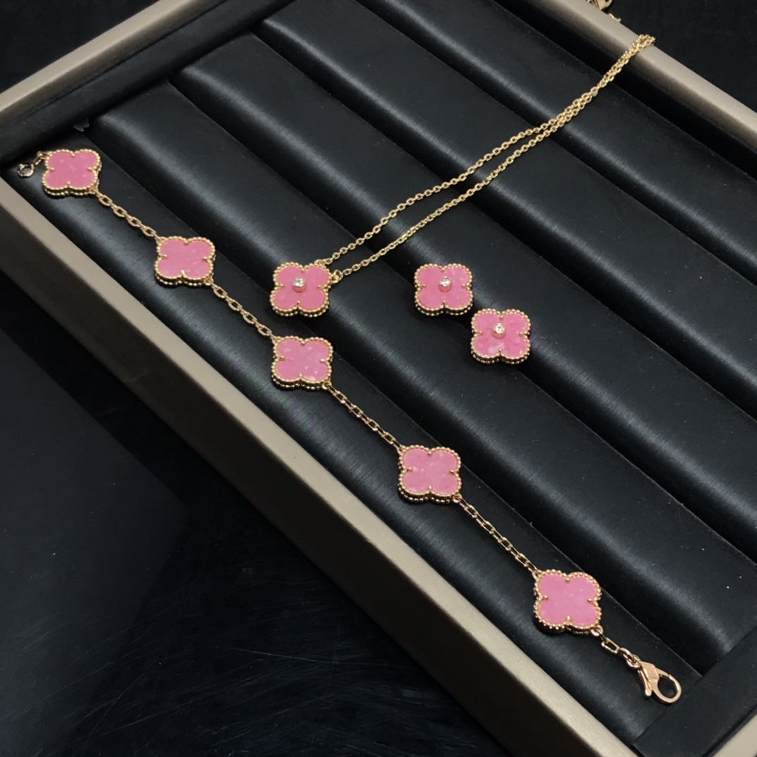 VCA Pink Vintage Alhambra Earrings Bracelet Necklace - Image 3