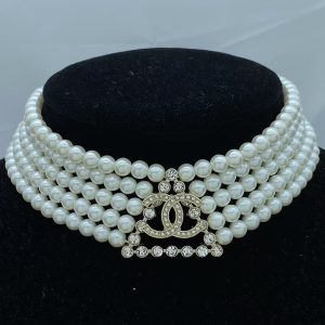 Chanel Triangle 5 Rows Pearl Choker Necklace