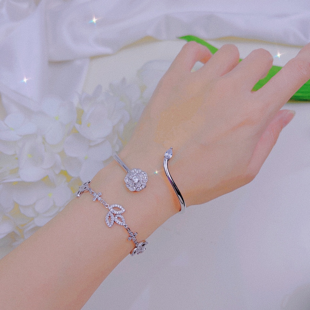 Dainty Chanel Camellia Cuff Bangle Bracelet - Image 8