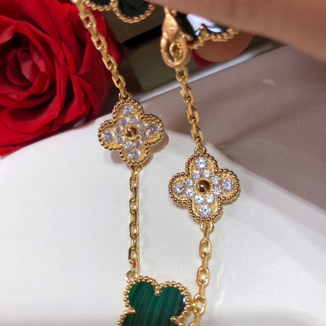 VCA Diamond and Malachite Vintage Alhambra Bracelet in Gol-tone, 5 Motifs - Image 8