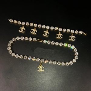 Chanel Full Diamond Prong Rhinestone Bracelet Necklace