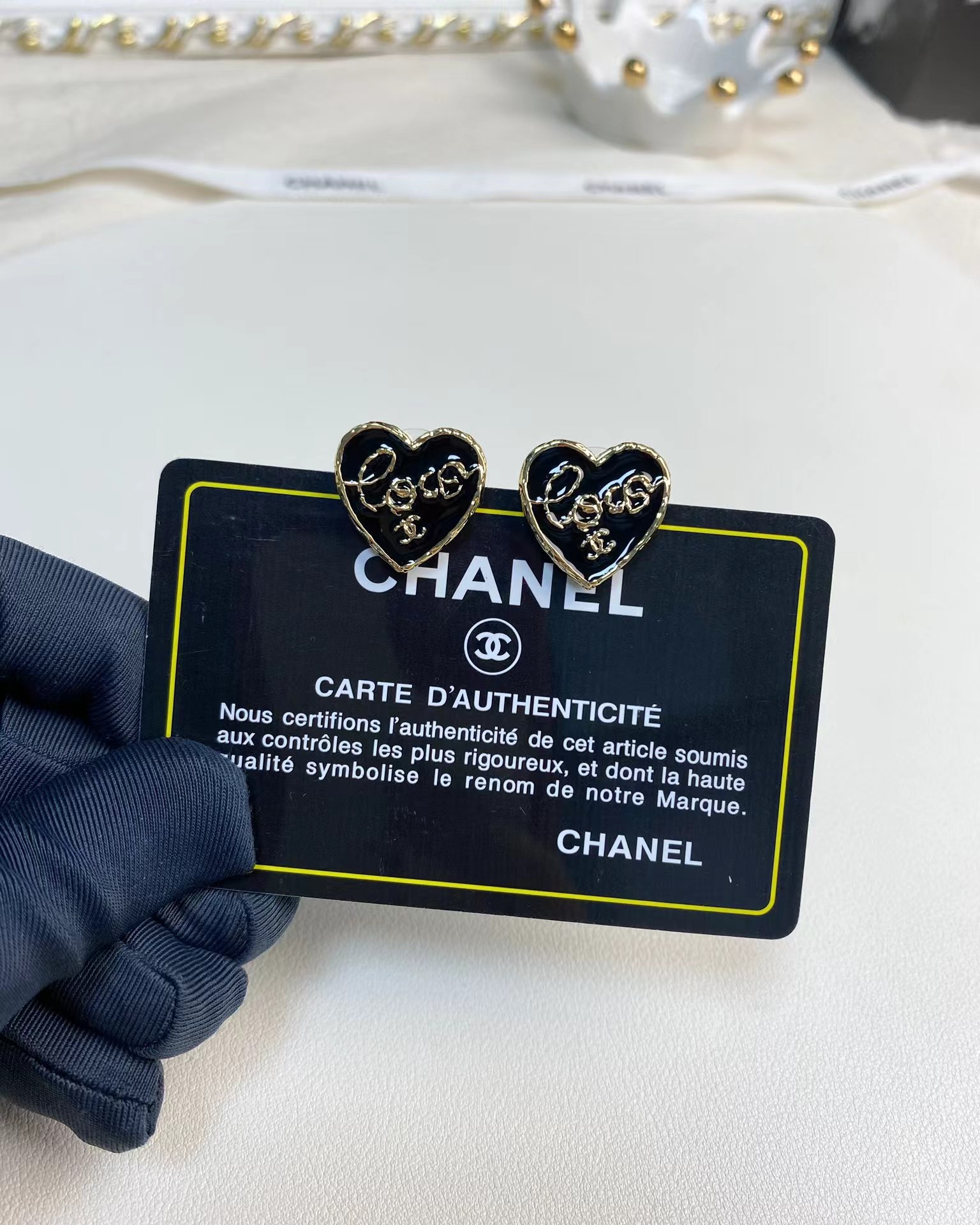 Chanel Black Love Heart Stud Earrings - Image 5