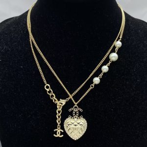 Chanel Multi Wear Ways Heart Pendant Long Chain Necklace